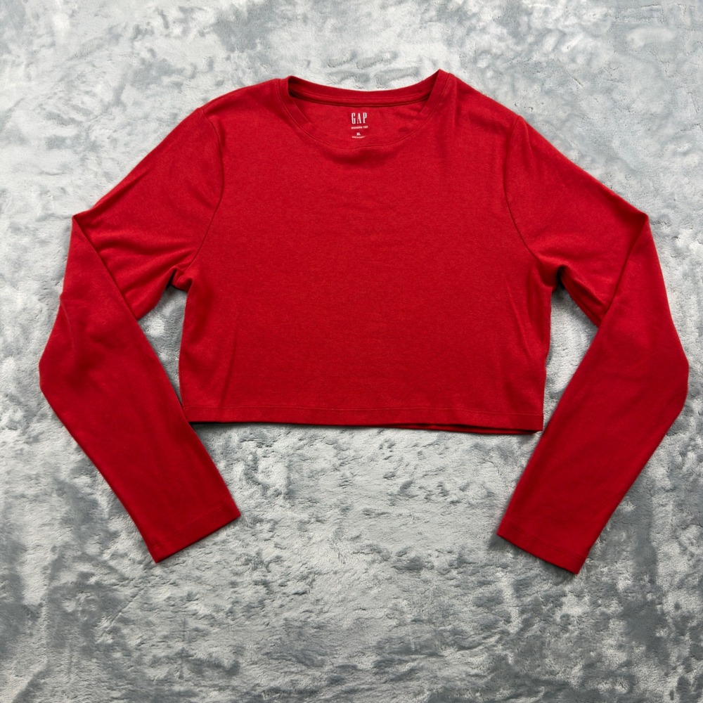 Gap Modern Tee Red Long Sleeve Cropped Crew Neck T-Shirt Womens XL